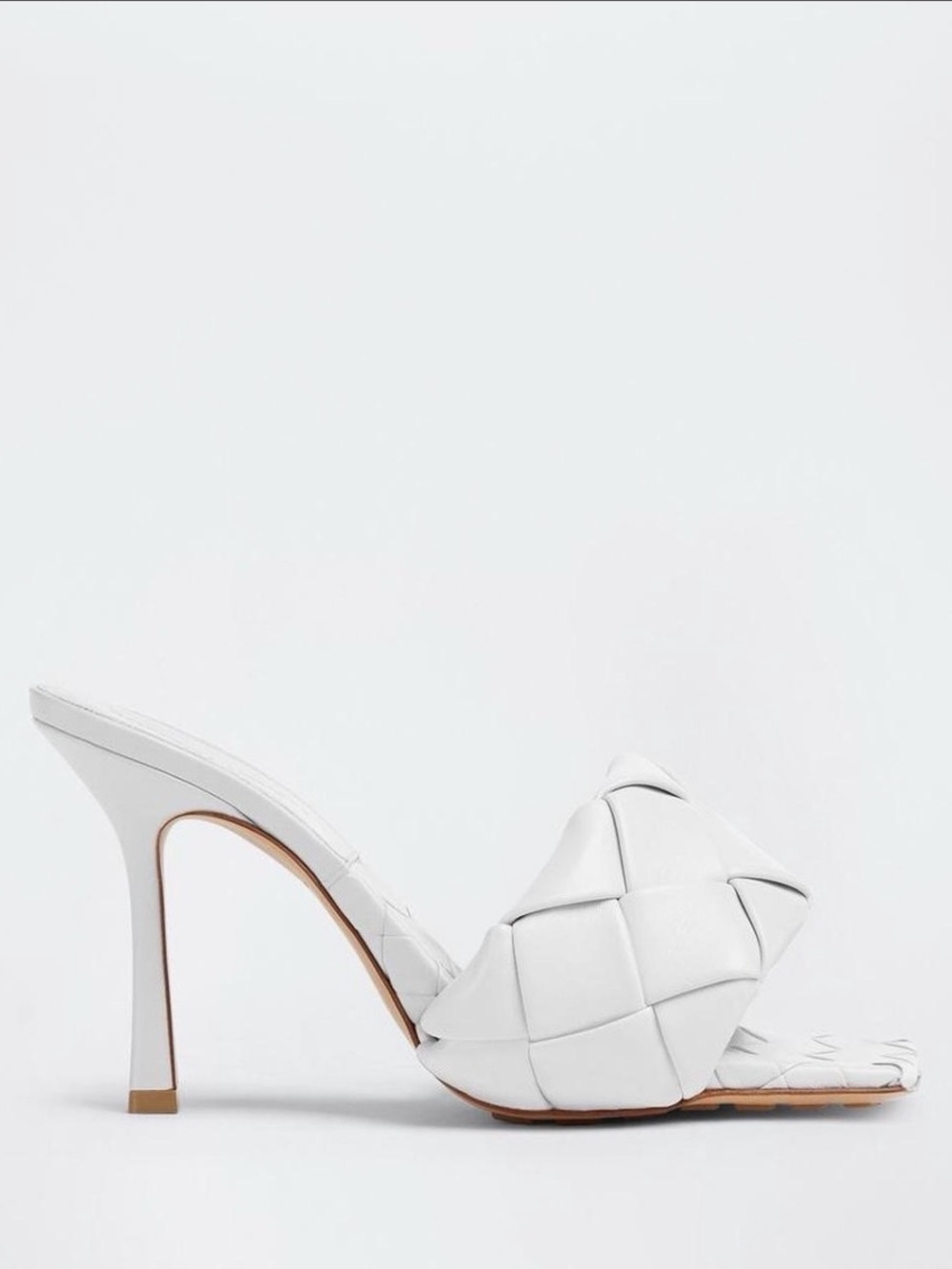 Bottega Veneta White Woven Leather High Heel Mule - Picture 1 of 6